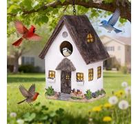 Attivolife Outdoor Birdhouses, Wood Waterproof Hanging Chain Nesting Boxes, Outside Bird House Garden Patio Yard Decor for Bluebird Finches Cardinals Resin, Creative Gifts for Bird Lover Family Friend