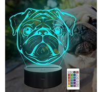 Attivolife Pug Lamp Gifts, 3D Lamp with Remote Control, Cute Dog Illusion Table Bedside Night Light 16 Colors Changing, Pet Bedroom Decor Creative Christmas Birthday Present for Kid Child Toddler