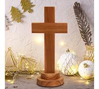 Attivolife Wood Cross Statue with Stand - Spiritual Christian Jesus Holy Cross, Religious Gift for Catholic Easter and Christmas, Wall Table Church Decoration for Home Room (5.5'' x 2.55'')