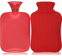 Attmu Classic Rubber Transparent Hot Water Bottle 2 Liter with Knit Cover - Red