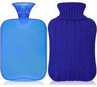 Attmu Rubber Hot Water Bottle with Cover Knitted, Transparent Hot Water Bag 2 Liter - Blue
