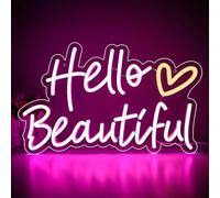 ATTNEON Hello Beautiful Neon Sign,Beautiful Led Neon for Girls Wall Decor,Beautiful Light Up Sign for Girl's Room,Valentines Day Gift for Girl Friend,Size 15.7 * 9.6 inches（JTLD099）