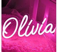 ATTNEON Pink Olivia Neon Sign, Personalized LED Name Neon Light for Kids Bedroom Birthday Party Decoration, Best Gift for Boys girl, Size 11.8*5.1 inches(JTD013-08)