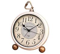 Attoe White Table Clock, Vintage Not Table Desk Alarm Clock with Loud Alarm, No Ticking, Noise, Battery Operated Quartz Movement, HD Glass for Bedroom, Living Room, Children (Arabian)