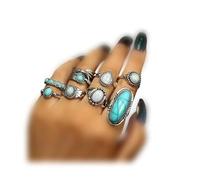 ATTORNEY Bohemian Stacked Ring Stacked Knuckle Ring Joint Knuckle Rings Set Oval Turquoise Finger Ring Opal Gemstone Teardrop Midi Rings Gothic Ring for Teen Girl and Women (A), Alloy, Silver
