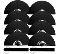 ATTRACME 8PCS Large Chinese Folding Fans with 8 Fan Sleeves, Chinese Kung Fu Tai Chi Fans, Clacking Fans for Line Dancing, Popping Fans for Line Dancing (Black)