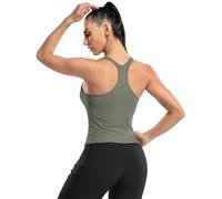 ATTRACO Seamless Athletic Tank for Women Racerback Vest Top with Built in Bra Army Green M