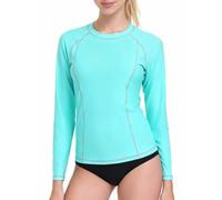 ATTRACO Women Long Sleeve Rash Vest UV Sun Protection Swimming Shirts Stretch Rashguard Aqua M