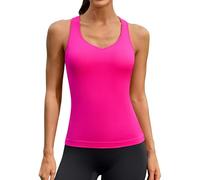 ATTRACO Women Workout Tank Top Built-in Bra Athletic Vest Tank Seamless Yoga Top Pink M