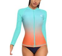 ATTRACO Women Zip Long Sleeve Rash Guard UPF 50+ Swim Top | UV Sun Protection, Zipper, Gradient Colors, Quick Dry, Soft, Breathable, Hiking, Surfing, Diving, Bech Wear