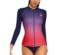 ATTRACO Women Zip Long Sleeve Rash Guard UPF 50+ Swim Top | UV Sun Protection, Zipper, Gradient Colors, Quick Dry, Soft, Breathable, Hiking, Surfing, Diving, Bech Wear