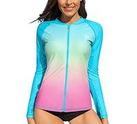 ATTRACO Women Zip Long Sleeve Rash Guard UPF 50+ Swim Top | UV Sun Protection, Zipper, Gradient Colors, Quick Dry, Soft, Breathable, Hiking, Surfing, Diving, Bech Wear