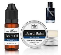 Attraction Beard Balm & Oil Set for Men - Cologne Inspired by Sauvage - Styling Balm 60g + 10ml Beard Oil - Fresh Masculine Scent - Softens, Tames & Conditions - Made in UK
