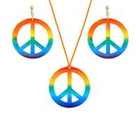 Attractive 60s 70s Rainbow Peace Sign Pendant Necklace Earrings Hippie Costume Halloween Jewelry Decor For Women Ladies Earrings For Women Silver Set