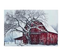 Attractive Lancaster County Red Barn Puzzle 500 Pieces Snow Covered Red Barn Jigsaw Puzzle for Adults Winter Snowscape Wooden Puzzle