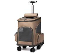 AttreX Cat Backpack Cat Carrier Trolley Bag Draw Bar Pet Stroller Travel Carrier Cat Backpack Cage Adjustable Detachable Expandable Carrying (Color : Khaki)