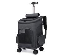 AttreX Cat Backpack Cat Carrier Trolley Bag Draw Bar Pet Stroller Travel Carrier Cat Backpack Cage Adjustable Detachable Expandable Carrying (Color : Black)