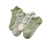 Attria 4 Pair Women Floral Socks Cottagecore Vintage Patterned Low Cut Thin Sock Fairycore Soft Cotton Ankle Socks, Green, One Size