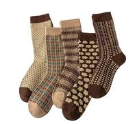 Attria 5 Pairs Downtown Girl Floral Socks Gyaru Vintage Aesthetic Fall Ankle Socks Preppy Knit Socks Cottagecore Accessories, Brown, One Size