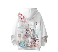 Attria Y2K Anime Hoodies Aesthetic Sakura Graphic Sweatshirt Japanese Harajuku Oversized Zip Up Hooded Tops Alt Emo Clothes, White-fleeced, XL