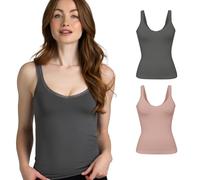 Attributes 2 Pack Lace Strap Camisole Tops - Women’s Spaghetti Strap Tank, De Tirantes, Soft Cotton Blend for Layering, Mystical Rose/Gunmetal, XL