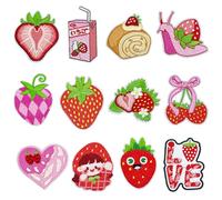 Attuslla 12 PCS Iron on Patches Strawberry Patch Stickers Sew Applique Repair Patch for Clothing Jacket Jeans Pants Dress Backpack Hat