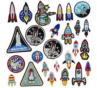 Attuslla 25 PCS Iron on Patches Mixed Rockets Embroidered Decorative Patches Applique Kit for Cloth Backpacks Jeans Coats, DIY Accessories