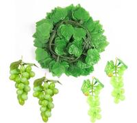 Attuslla 4 Bunches Artificial Grapes and 12 PCS Artificial Greenery Chain Grapes, Grapes Vines Leaves for Garden Wedding Garland Home Room Outside Decoration
