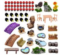 Attuslla 61 PCS Miniature Garden Ornaments, Miniature Garden Table, Chairs, Houses, Bridges, Fairy Garden Ornaments for Garden Home Micro Landscape Decoration