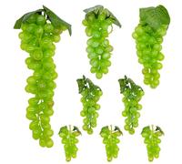 Attuslla 8 Bunches Artificial Grape Fake Grapes, Green Decorative Grapes Bunches with Vines for Vintage Wedding Favor Fruit Wine Decor Faux Fruit Props