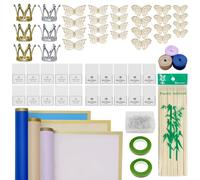 Attuslla Bouquet Wrapping Paper Kit, 60 Sheet Floral Wrapping Paper with 3D Butterfly Decor, Diamond Pins, Ribbons, Crowns - Purple, Blue, Champagne