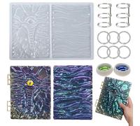 Attuslla Notebook Resin, Dragon Eye Note Book Cover Mold, Epoxy Resin Molds for Silicone Casting with Book Rings, Glitter for Handmade DIY Making Decor Art Crafts