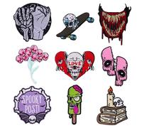 Attuslla Patch Embroidered, 9 PCS Skull Iron on Applique Sew On Patches Iron on Patches for Halloween Craft, Sewing, Clothing, Other Fabrics