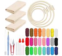 Attuslla Punch Needle Embroidery Starter Kits Included Plastic Hoops, Punch Needle Cloth, Color Yarn and Punch Needle Tools for Adults, Beginners (18PCS Starter Kits)