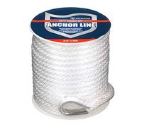 Attwood 11724-1 Solid Braid Multifilament Polypropylene Anchor Line with Thimble 3/8-Inch x 100-Feet, White