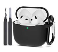 ATUAT Compatible with AirPods 4 Case Cover, Protective Silicone Skin Accessories with Keychain for Women Men for Apple AirPods 4th Generation Case(2024), Front LED Visible, Black