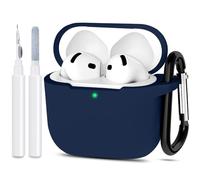 ATUAT Compatible with AirPods 4 Case Cover, Protective Silicone Skin Accessories with Keychain for Women Men for Apple AirPods 4th Generation Case(2024), Front LED Visible，Midnight Blue