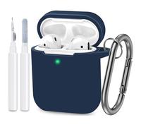 ATUAT Compatible with AirPods Case Cover, Full Protective Silicone Skin Dust-Proof Designed for Apple AirPods 1st 2nd Generation with Keychain, Front LED Visible, Midnight Blue