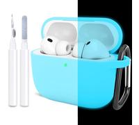 ATUAT Compatible with AirPods Pro 3 Case, Protective Soft Silicone Cover with Keychain Cleaning Kit for Women Men for Apple AirPods Pro 3rd Generation(2025), Front LED Visible, Fluorescent Blue