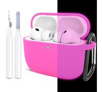 ATUAT Compatible with AirPods Pro 3 Case, Protective Soft Silicone Cover with Keychain Cleaning Kit for Women Men for Apple AirPods Pro 3rd Generation(2025), Front LED Visible, Fluorescent Pink