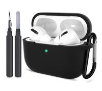 ATUAT for AirPods Pro 1st/2nd Generation Case Cover, Protective Silicone Skin Accessories with Keychain for Women Men for Apple AirPods Pro 2019/2022 Charging Case,Front LED Visible-Black