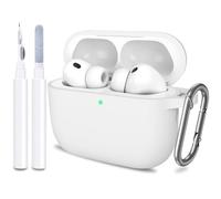 ATUAT for AirPods Pro 3 Case Cover with Cleaner, Protective Soft Silicone Skin with Keychain for Women Men for Apple AirPods Pro 3rd Generation Case(2025), Front LED Visible, White