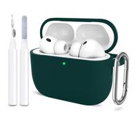 ATUAT for AirPods Pro 3 Case Cover with Cleaner, Protective Soft Silicone Skin with Keychain for Women Men for Apple AirPods Pro 3rd Generation Case(2025), Front LED Visible, Dark Green