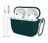 ATUAT for AirPods Pro 3 Case Cover with Cleaner, Protective Soft Silicone Skin with Keychain for Women Men for Apple AirPods Pro 3rd Generation Case(2025), Front LED Visible, Dark Green