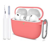 ATUAT for AirPods Pro 3 Case Cover with Cleaner, Protective Soft Silicone Skin with Keychain for Women Men for Apple AirPods Pro 3rd Generation Case(2025), Front LED Visible, Coral