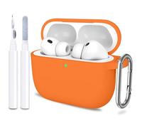 ATUAT for AirPods Pro 3 Case Cover with Cleaner, Protective Soft Silicone Skin with Keychain for Women Men for Apple AirPods Pro 3rd Generation Case(2025), Front LED Visible, Bright Orange