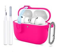 ATUAT for AirPods Pro 3 Case with Magnetic Lid Lock, Protective Soft Silicone Cover with Keychain Cleaner Kit for Women Men for Apple AirPods Pro 3rd Generation(2025), Front LED Visible, Hot Pink