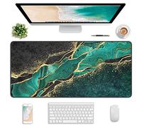 Atufsuat Extended Gaming Mouse Pad, XXL Large Desk Pad 30 x 14 Inch, Big Computer Keyboard Mousepad, Waterproof Mouse Mat with Stitched Edges and Non-Slip Base for Office Gaming, Black Green Marble