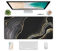 Atufsuat Extended Gaming Mouse Pad, XXL Large Desk Pad 30 x 14 Inch, Big Computer Keyboard Mousepad, Waterproof Mouse Mat with Stitched Edges and Non-Slip Base for Women Office Gaming, Black Marble
