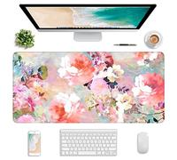 Atufsuat Extended Gaming Mouse Pad, XXL Large Desk Pad 30 x 14 Inch, Big Computer Keyboard Mousepad, Waterproof Mouse Mat with Stitched Edges and Non-Slip Base for Women Office Gaming, Flower